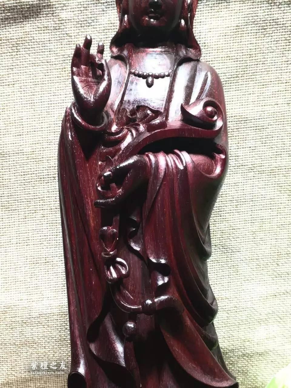 小叶紫檀佛像《观音菩萨》高油性紫檀木精雕逼真-2