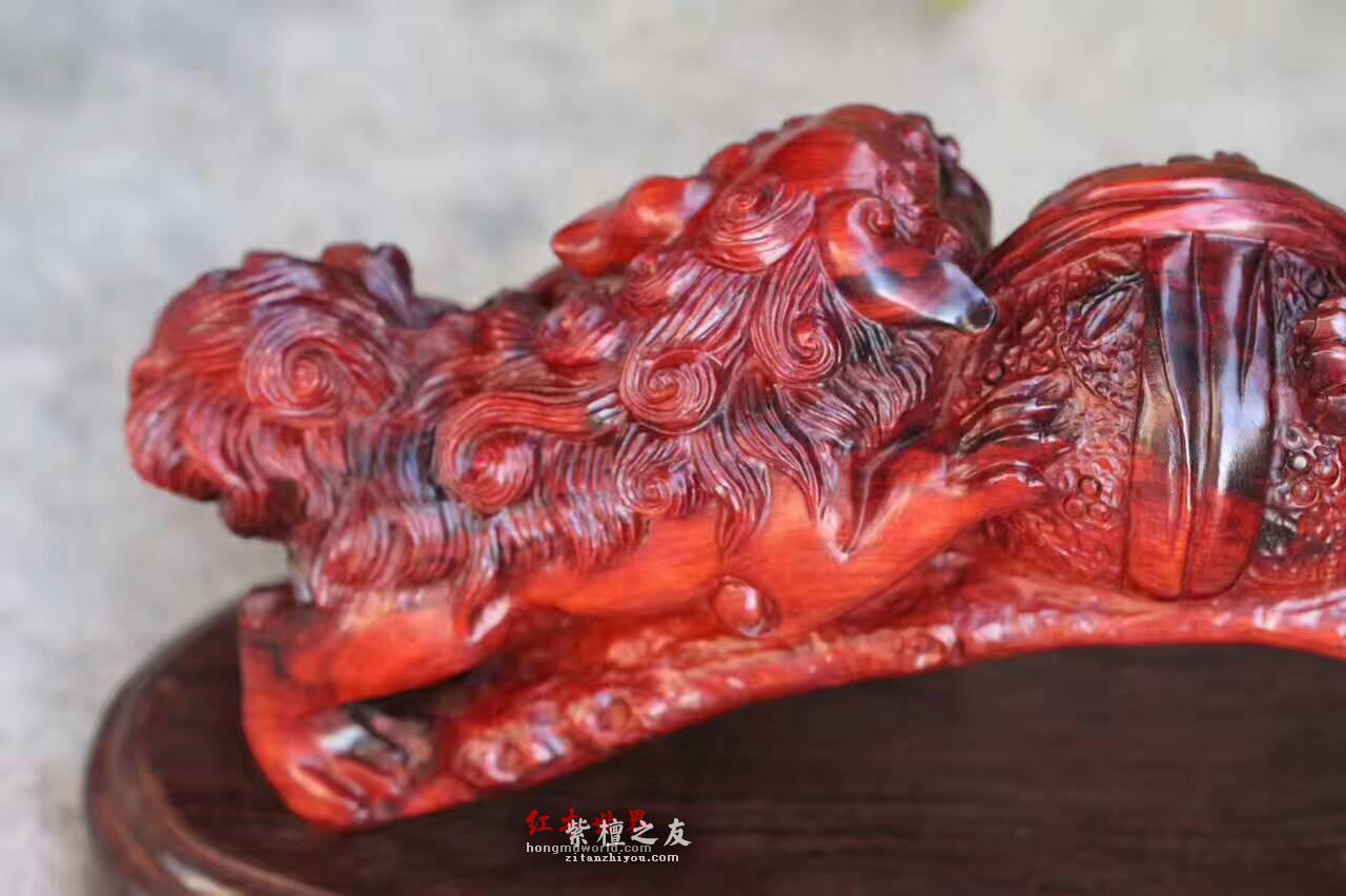 小叶紫檀摆件把件《双狮戏球》寓意风调雨顺-5