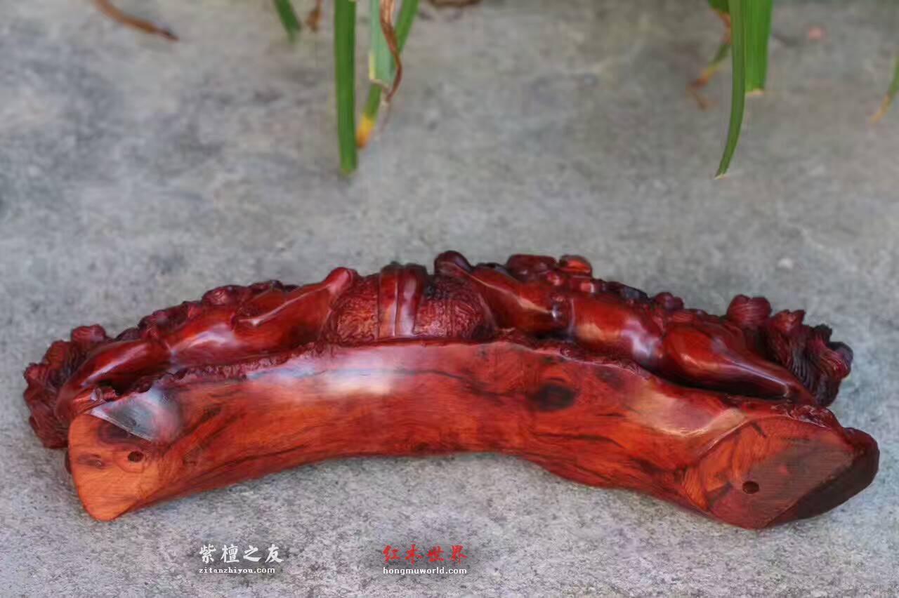 小叶紫檀摆件把件《双狮戏球》寓意风调雨顺-9