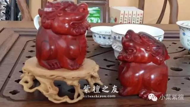 印度小叶紫檀摆件《招财貔貅》一对 造型萌趣可爱-3