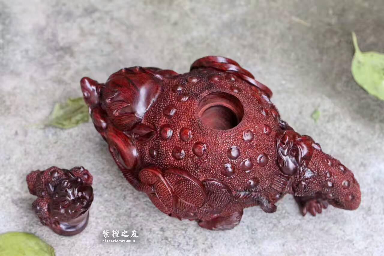 小叶紫檀茶壶《招财进宝》做工精美栩栩如生-7