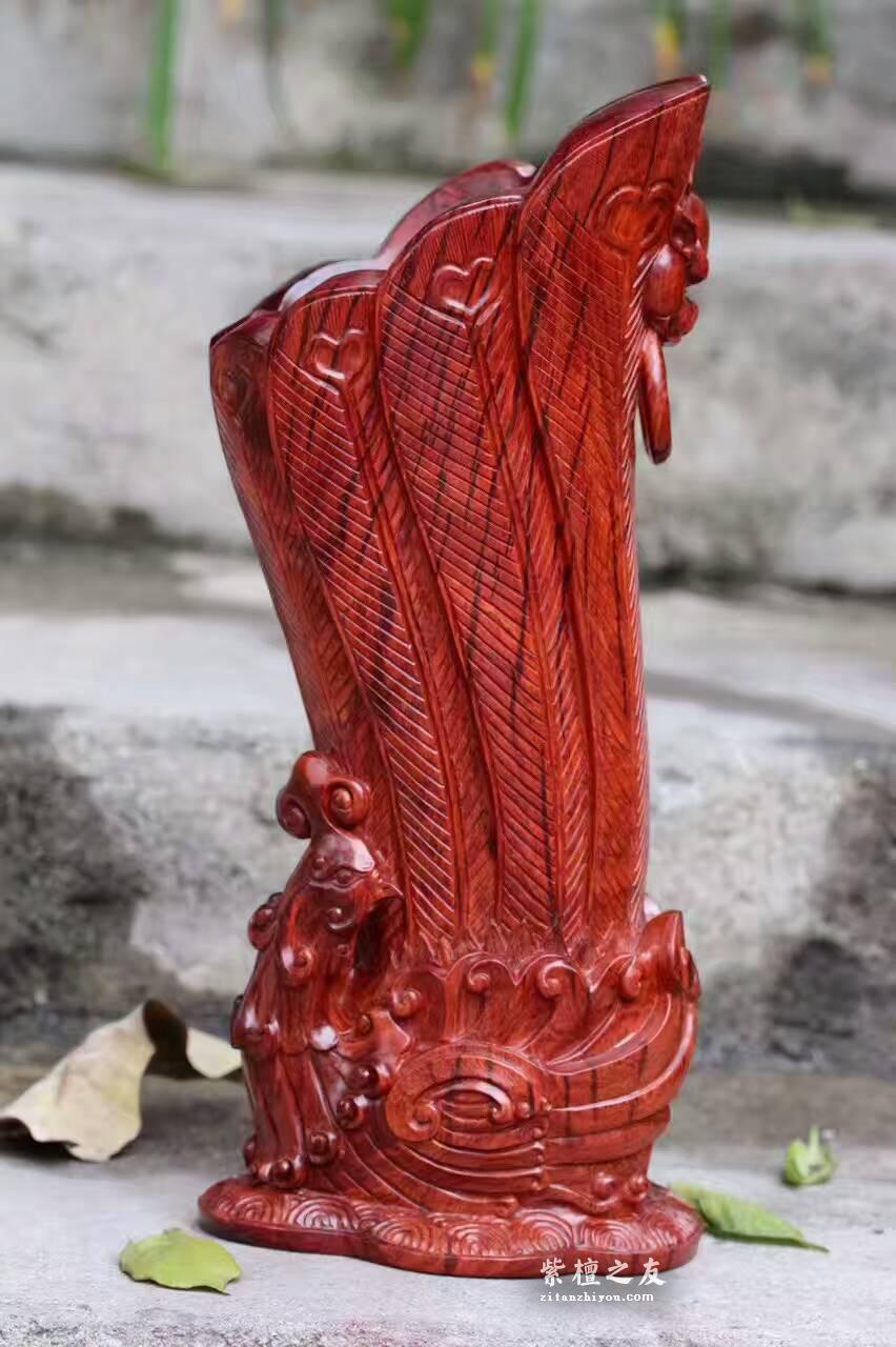 小叶紫檀笔筒《凤杯》雕工精致难得珍品收藏佳品-3