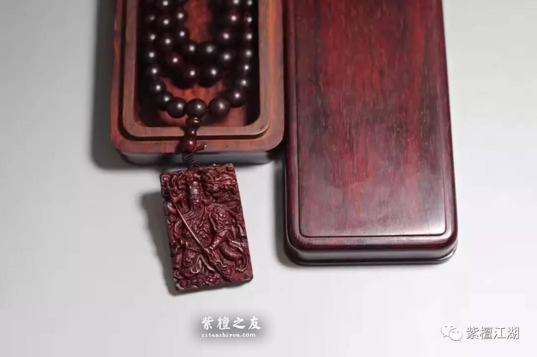 小叶紫檀珠宝盒 高密度金星老料搭配小叶紫檀8mm金星念珠带关公挂牌-5