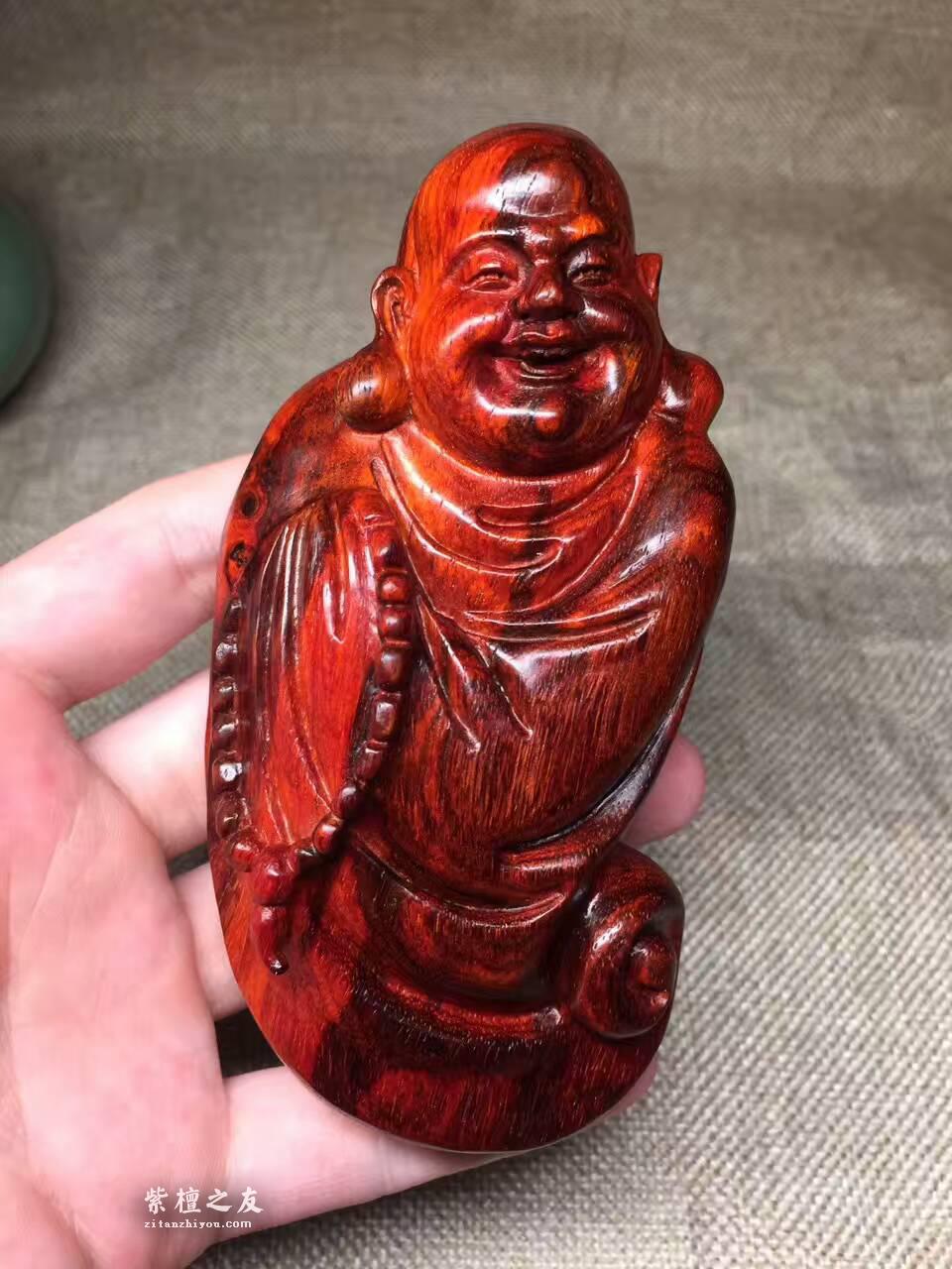 小叶紫檀火焰纹手把件《盘珠弥勒佛》带黑筋-5
