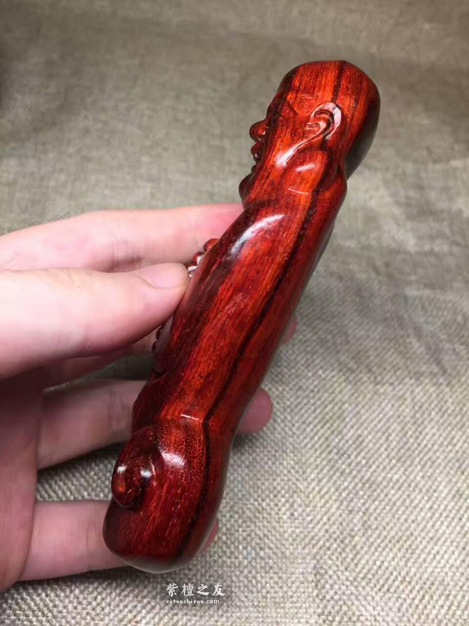 小叶紫檀火焰纹手把件《盘珠弥勒佛》带黑筋-8