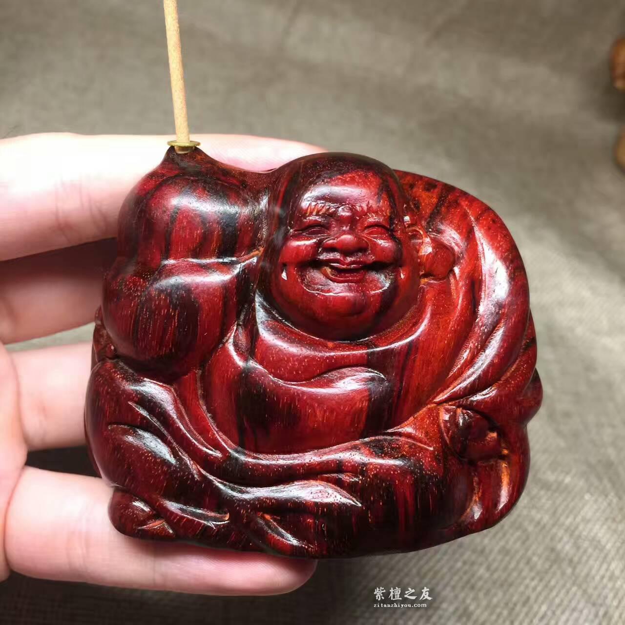 小叶紫檀《招财弥勒》车摆件香插-1