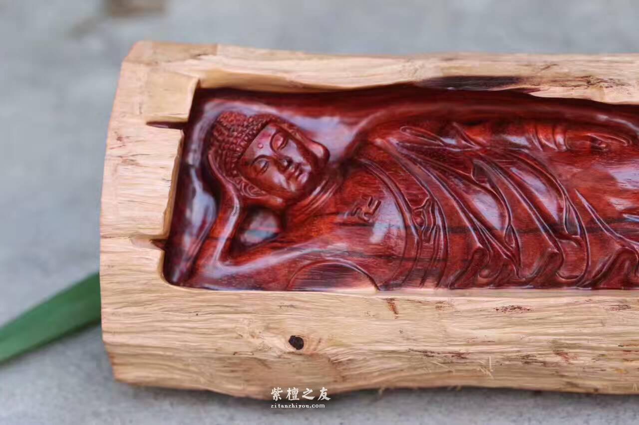 小叶紫檀摆件《卧佛》全实心老料保留天然白皮-5