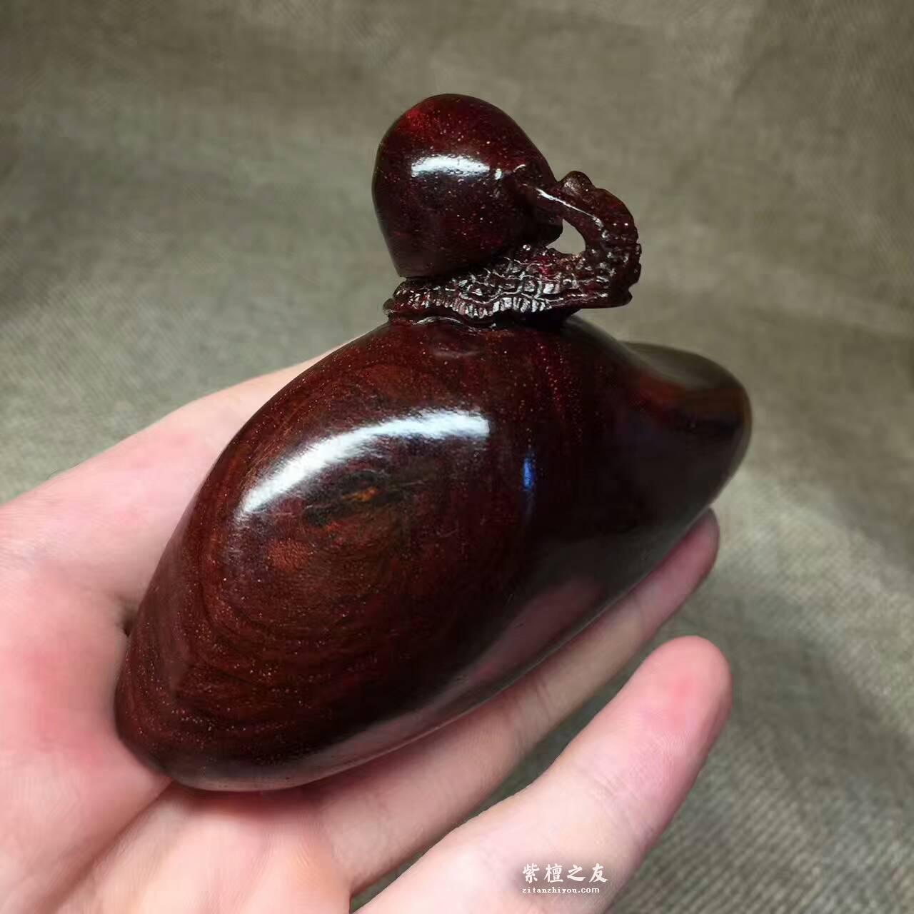 小叶紫檀手把件《蜗牛》小巧可爱颜色漂亮易把玩-4