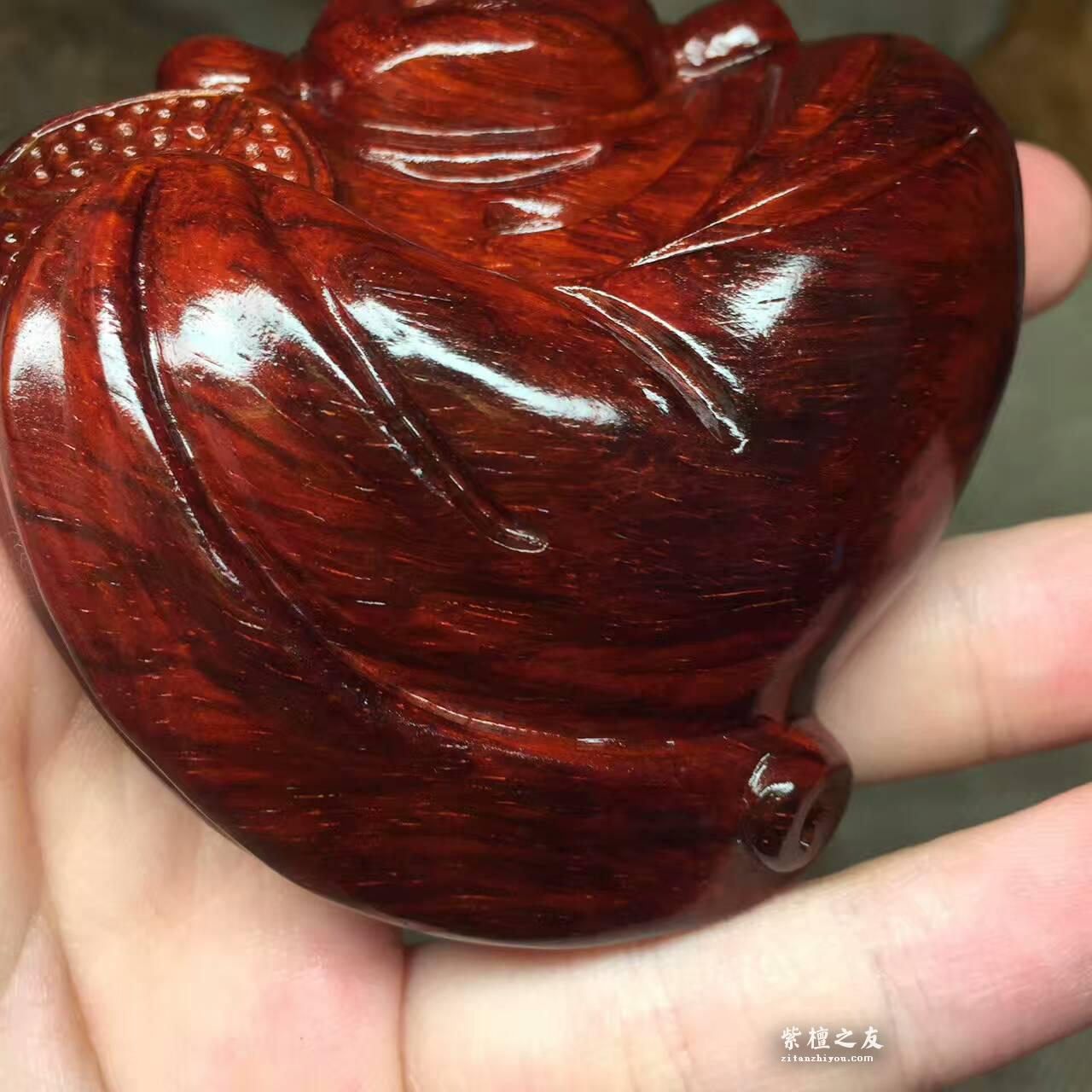 小叶紫檀《开心招财弥勒》树头乱纹高油好料子 可做车摆件-3