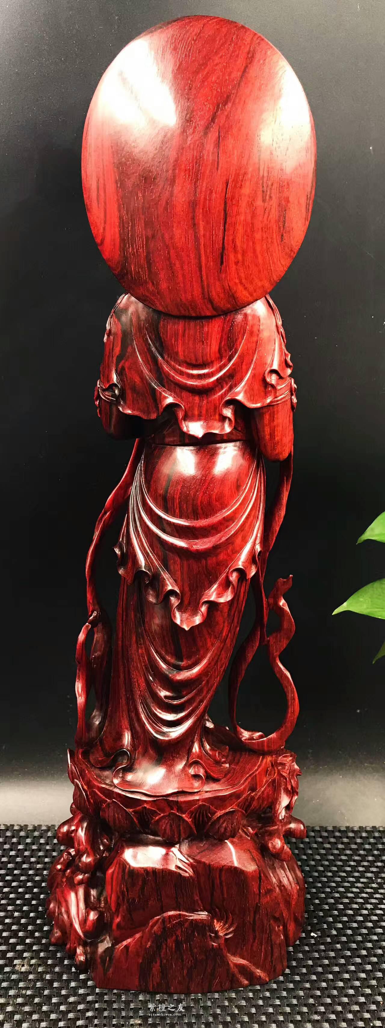 纯手工轻刀工艺作品《观世音菩萨》 印度小叶紫檀高密度金星泥料-8