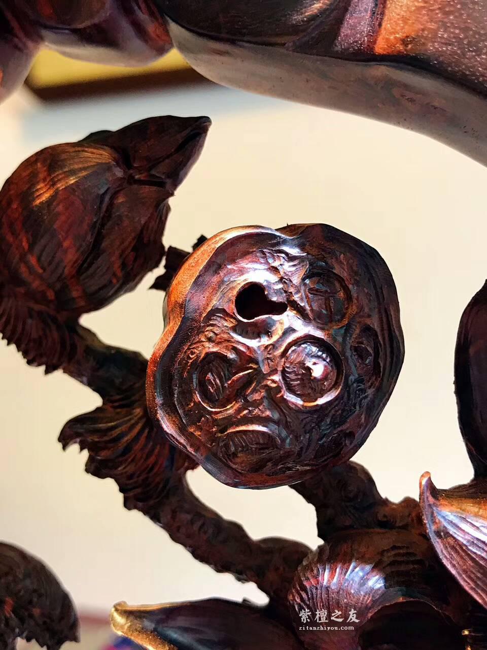 正宗印度小叶紫檀工艺品《和和美美》 高密度爆炸性瘤疤纯手工双面镂空雕-1