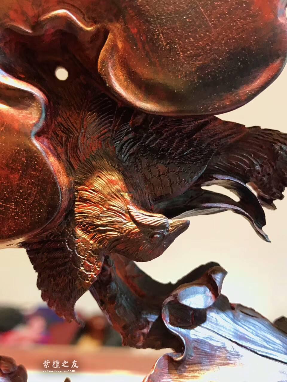 正宗印度小叶紫檀工艺品《和和美美》 高密度爆炸性瘤疤纯手工双面镂空雕-8