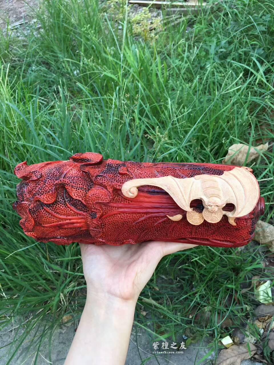 印度小叶紫檀工艺品《财富》鸡血红材料白皮巧雕寓意吉祥适合收藏-3