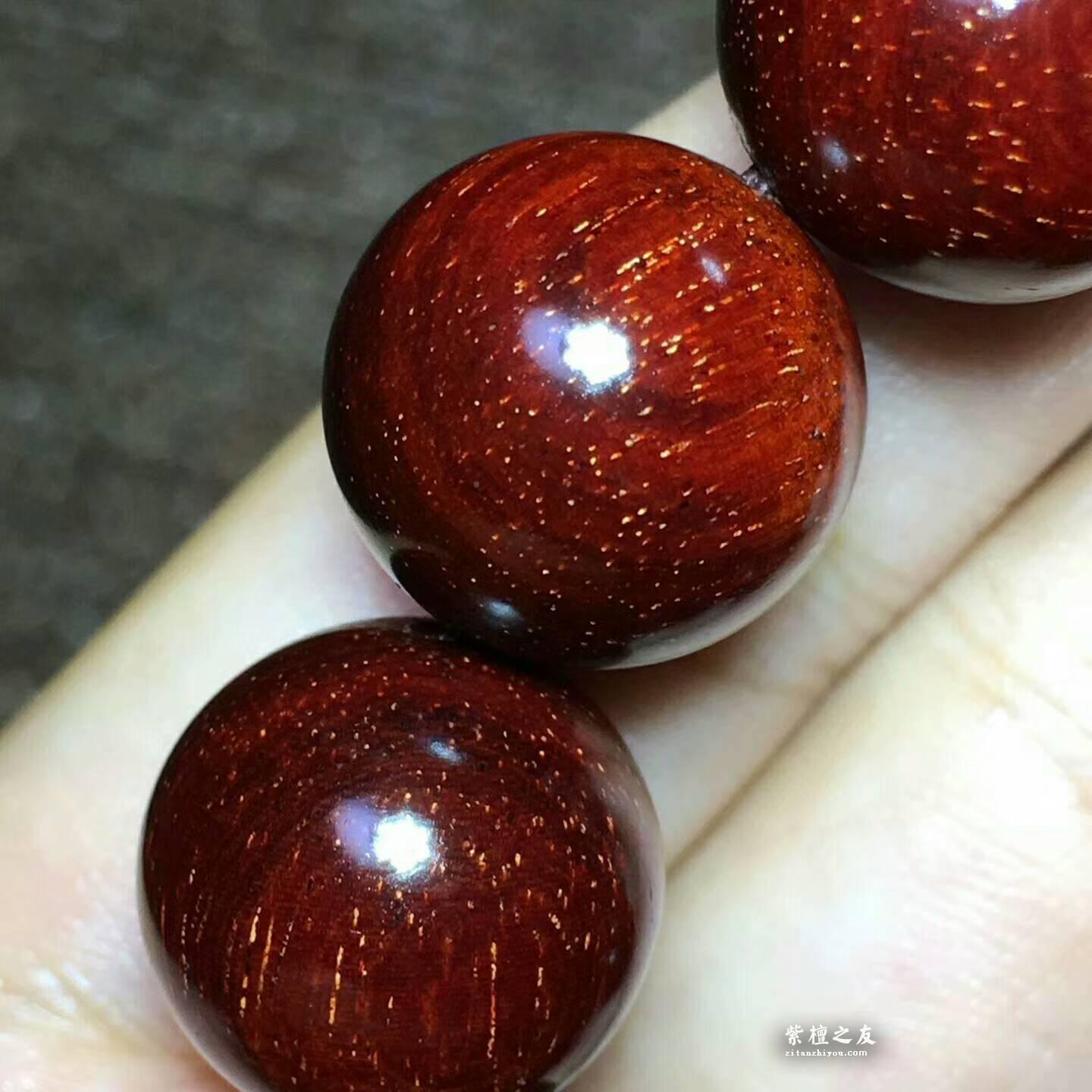 小叶紫檀1.5规格手串 满星鱼鳞纹玻璃钢珠无棕眼-5