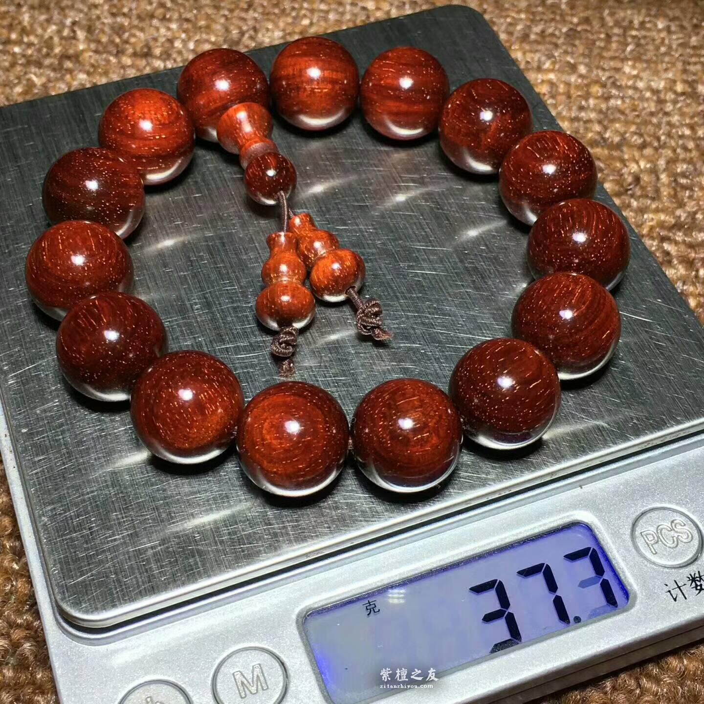 小叶紫檀1.5规格手串 满星鱼鳞纹玻璃钢珠无棕眼-8