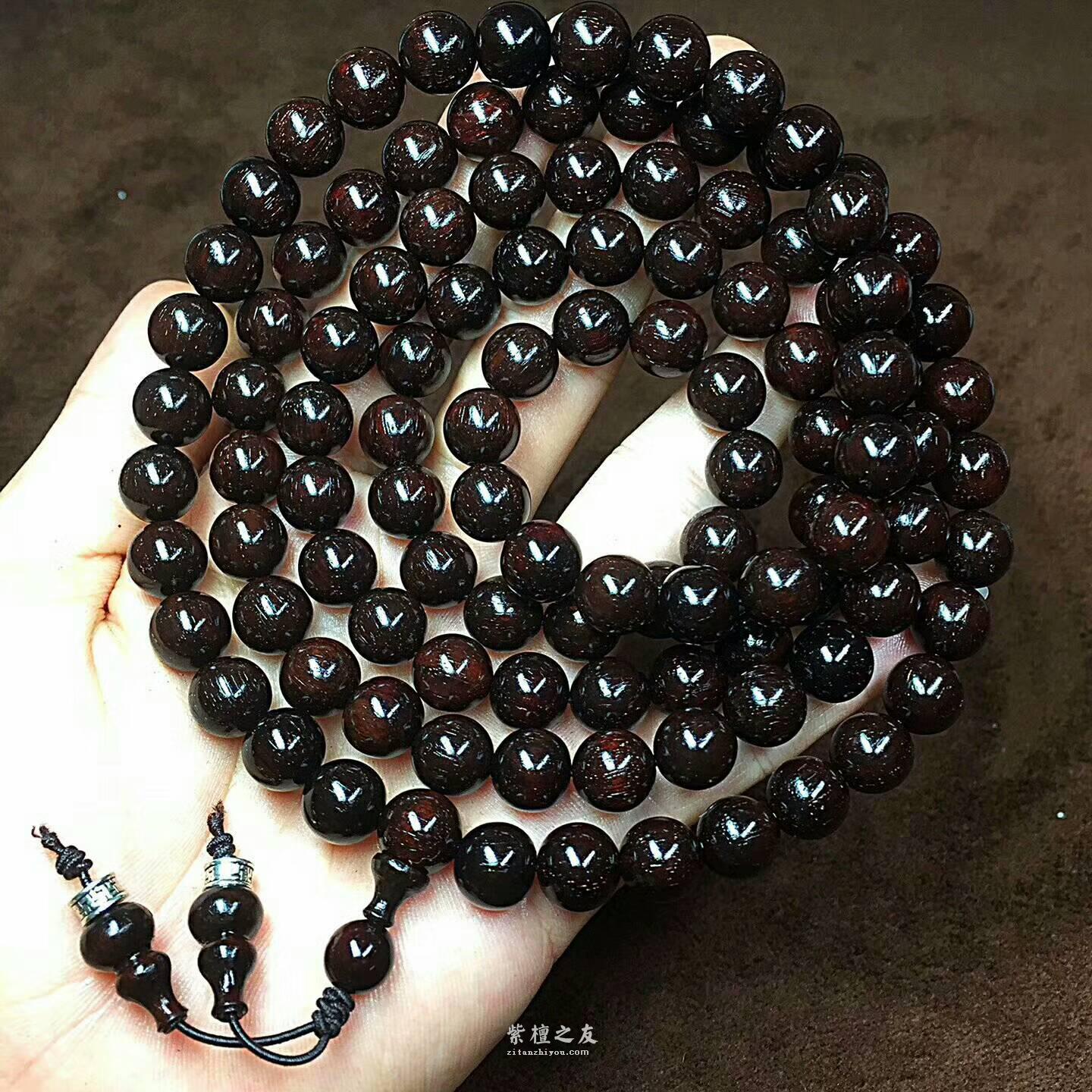 小叶紫檀1.0x108颗手串 黑珍珠老油料满金星细腻油性饱满-8