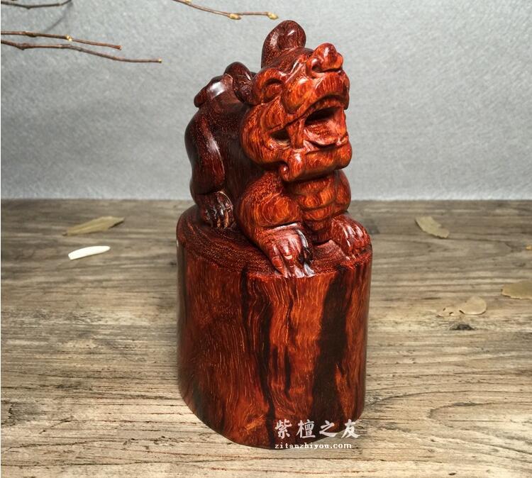 印度小叶紫檀 大貔恘印章摆件 紫檀工艺品摆件 雕刻件-2