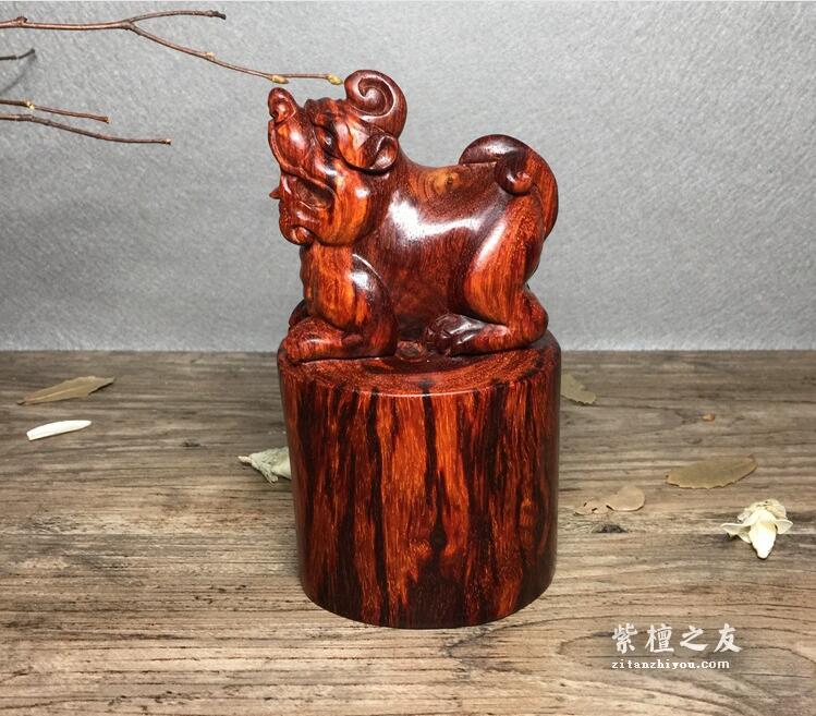 印度小叶紫檀 大貔恘印章摆件 紫檀工艺品摆件 雕刻件-5