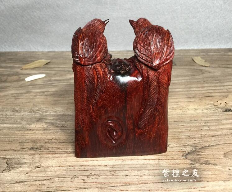 印度小叶紫檀 摆件“双喜临门” 鸡血红泥料材质-3