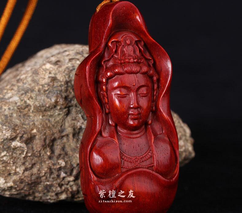 印度小叶紫檀观音挂链 手把件-3