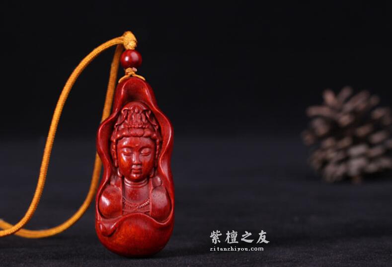 印度小叶紫檀观音挂链 手把件-2
