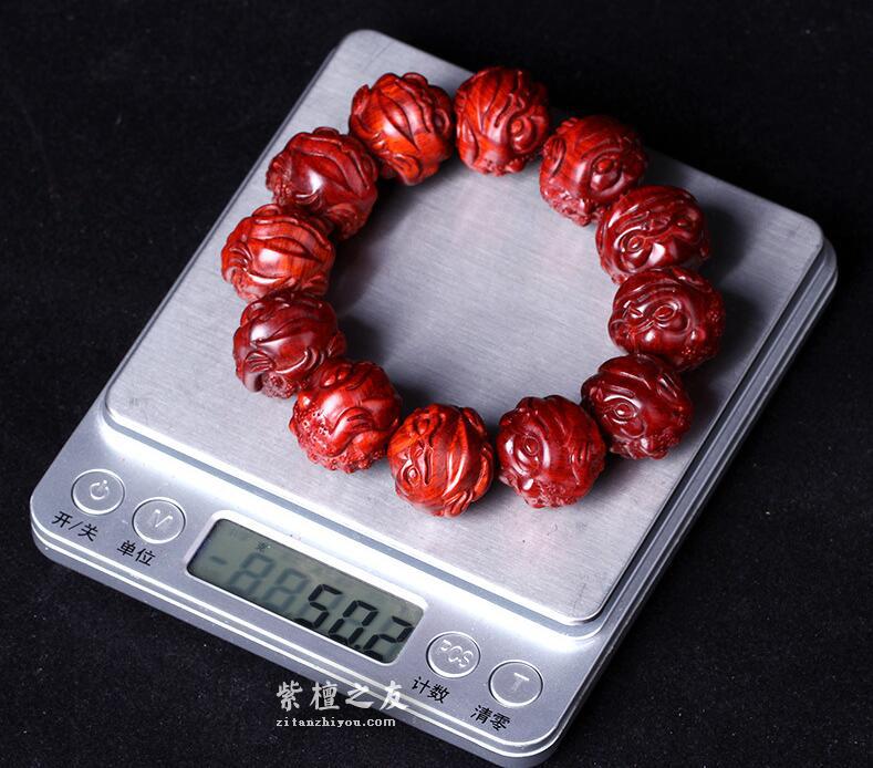 印度小叶紫檀金蟾2.0手串 鸡血红 手工精细雕琢 高油高密-6