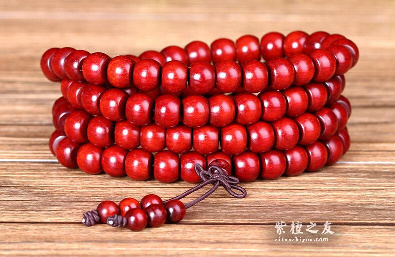 小叶紫檀108颗无棕眼泥料苹果珠桶珠手链-2
