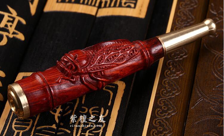 印度小叶紫檀精雕木质手把件男士烟嘴烟具 20*115mm高档商务礼品-1
