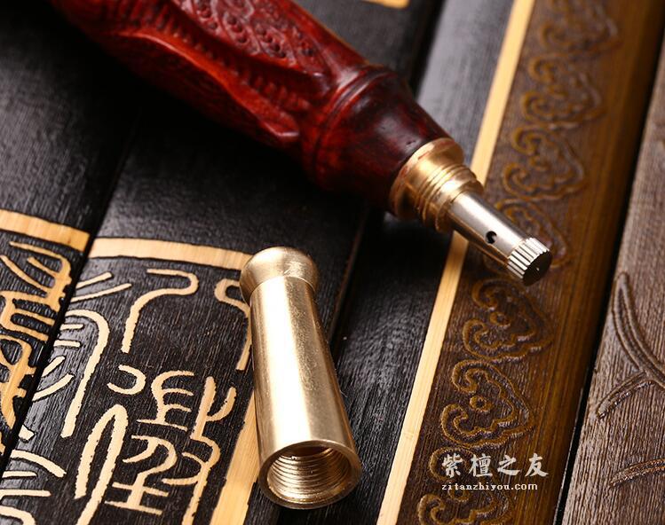 印度小叶紫檀精雕木质手把件男士烟嘴烟具 20*115mm高档商务礼品-3