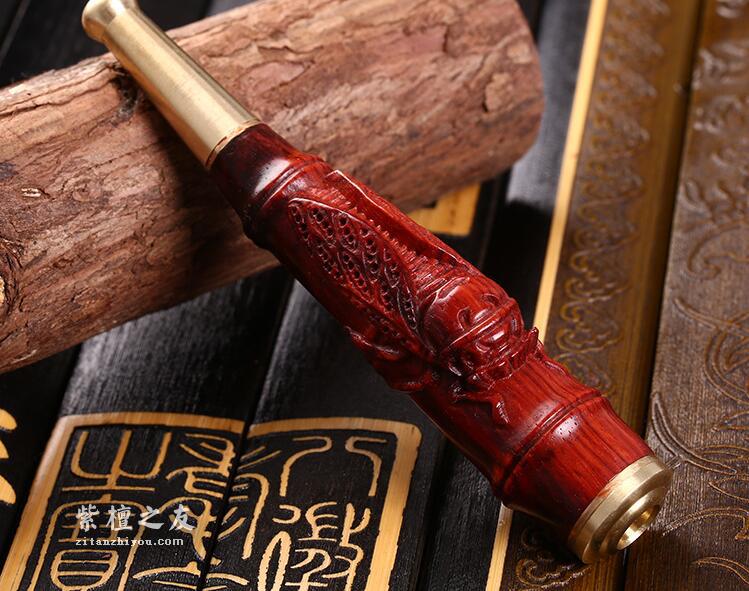 印度小叶紫檀精雕木质手把件男士烟嘴烟具 20*115mm高档商务礼品-5