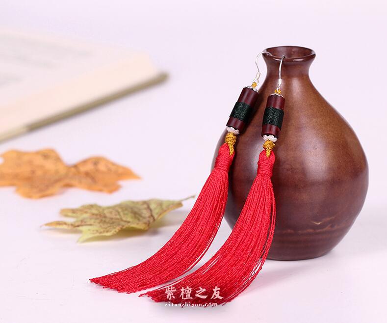 印度小叶紫檀婚庆耳坠耳饰 老婆女友生日礼物-5