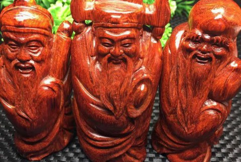 印度小叶紫檀精品福禄寿摆件 鸡血红鱼鳞底材质高油密