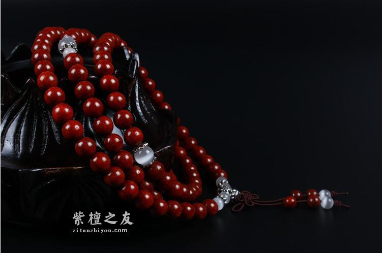 印度小叶紫檀鸡血红老料108颗佛珠手串DIY猫眼石情侣手链-1